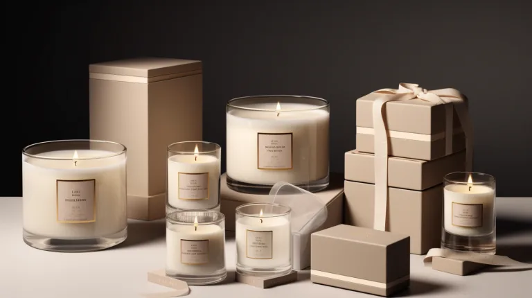 a group of candles and boxes