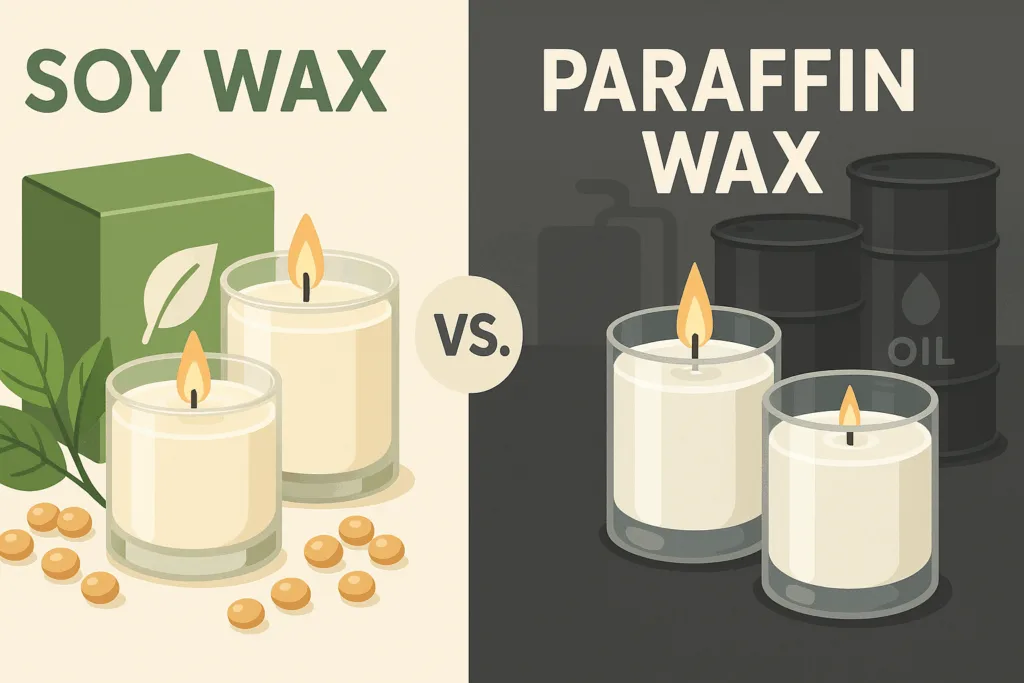 Soy wax vs paraffin candles comparison — natural eco-friendly soy candles vs petroleum-based paraffin candles.