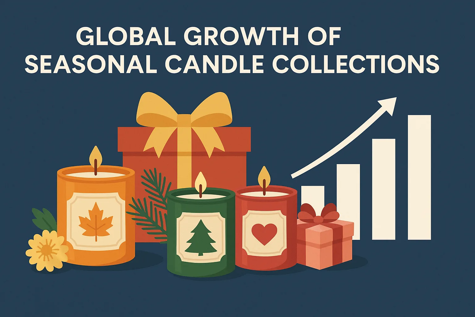 Global candle market growth infographic showing seasonal candle sales during holidays.