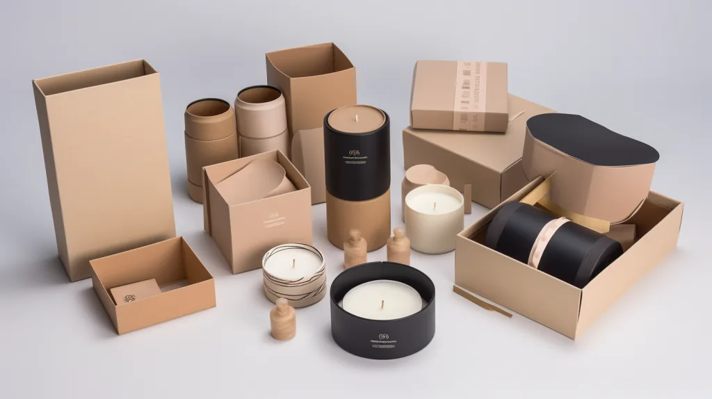 a group of boxes and candles