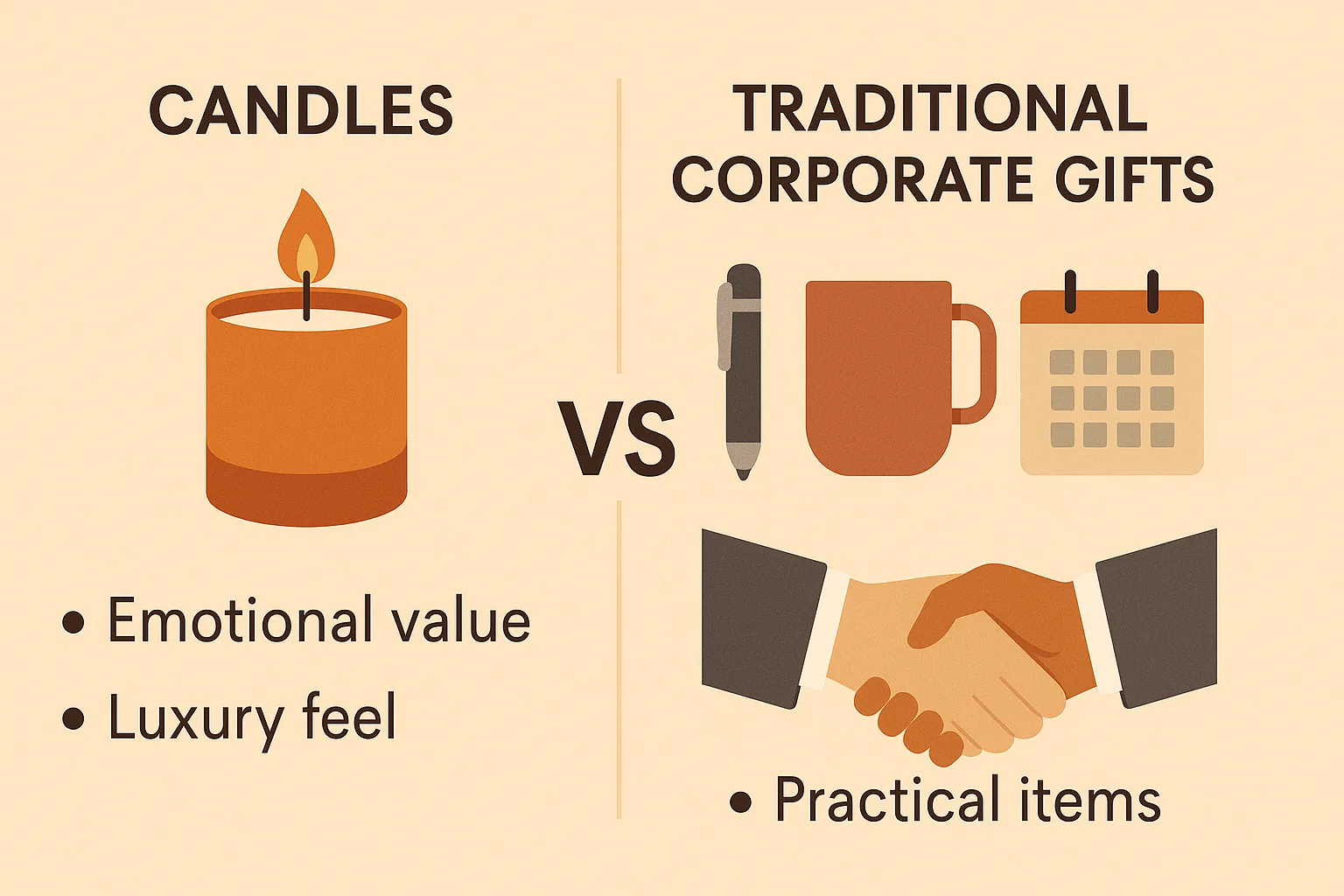 Comparison of custom candles with traditional corporate gifts like mugs and pens
