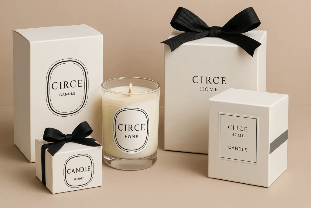Circe Home inspired by luxury brands using recyclable and elegant candle packaging