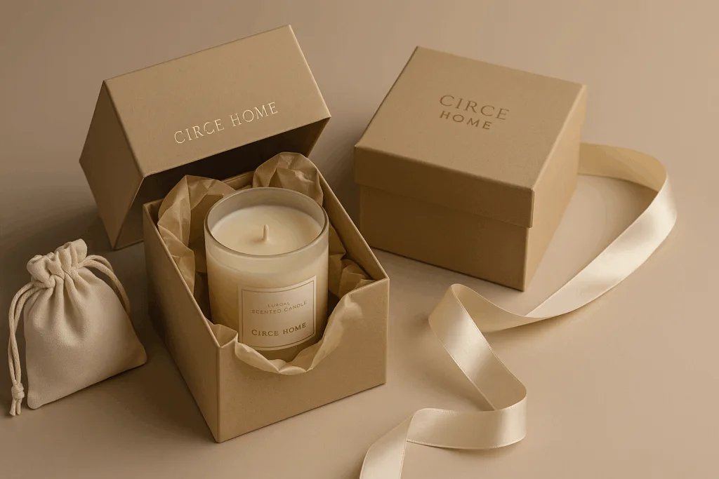 Circe Home luxury candle unboxing with eco-friendly packaging design