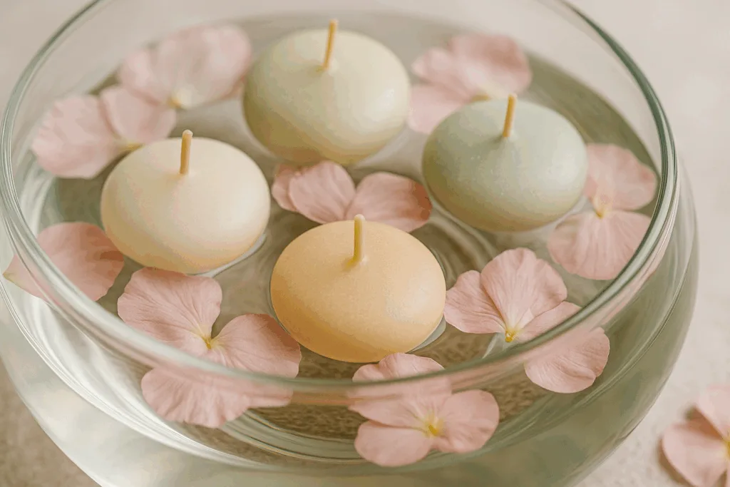 Quality in Bulk: Sourcing Custom Floating Candles for Large-Scale Events 3 Soy wax floating candles with eco-friendly design and natural colors