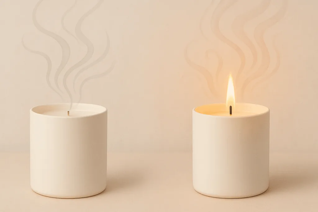 Comparison of candle fragrance performance when unlit versus lit