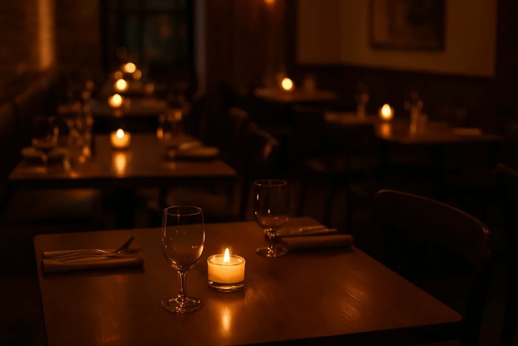 Tea lights creating a warm and intimate atmosphere in a restaurant setting
