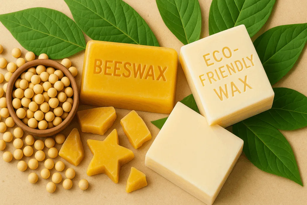 Natural soy wax and beeswax as sustainable ingredients for wax melts.