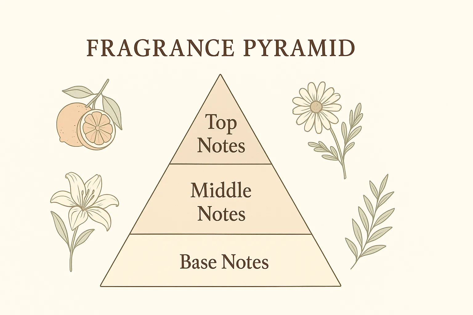 Diagram showing top, middle, and base fragrance notes