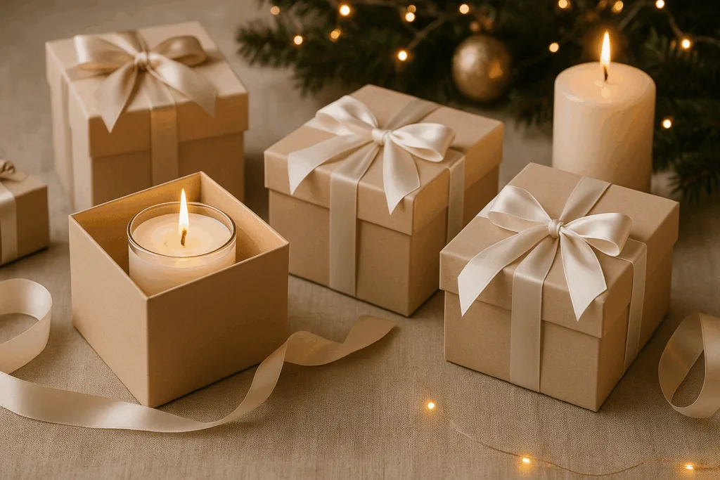 Private label candles packaged as luxury gifts for weddings and holidays