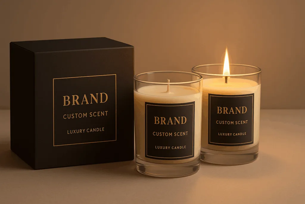 Custom candle with luxury branding and elegant packaging