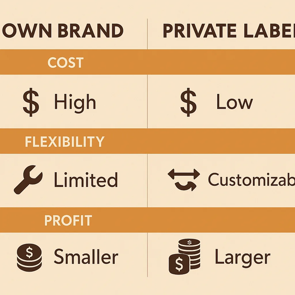 Comparison of private label vs own brand candles showing advantages