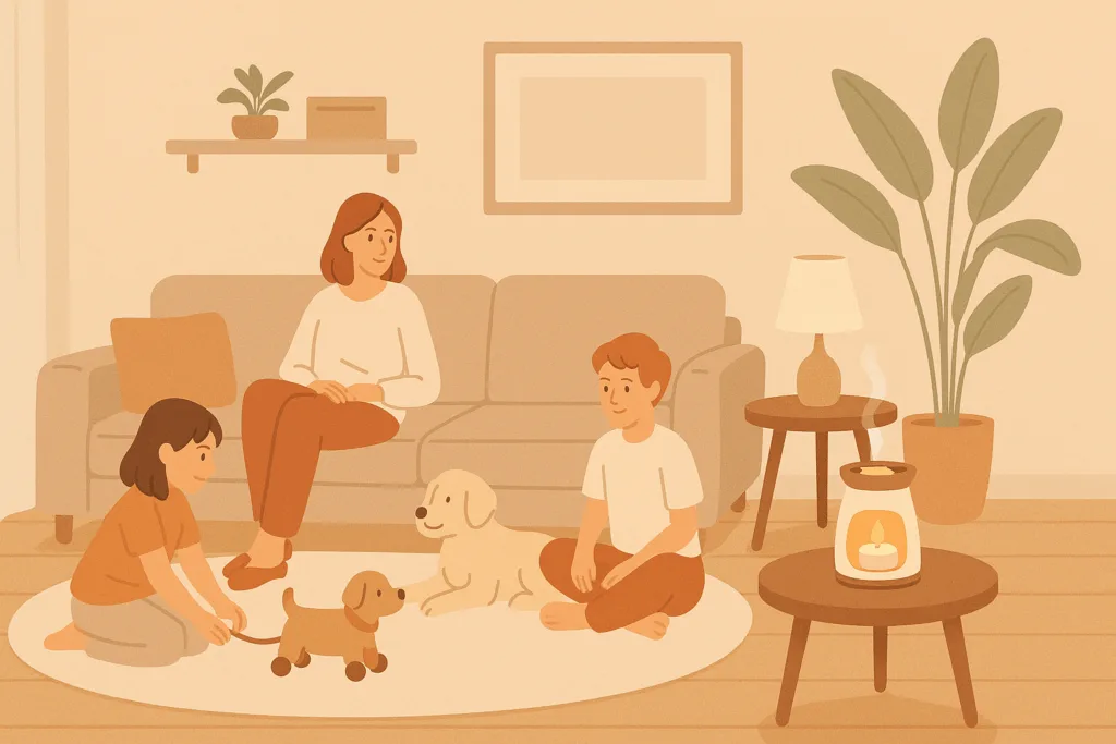 A flameless wax melt warmer in a family home, safe for children and pets.