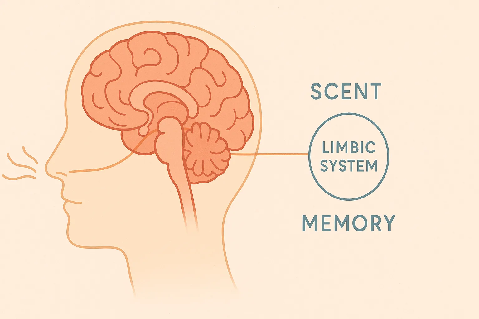 Diagram of how scent directly connects to emotions in the brain