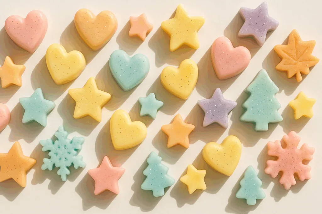 Colorful Instagram-ready wax melts in creative shapes and colors.