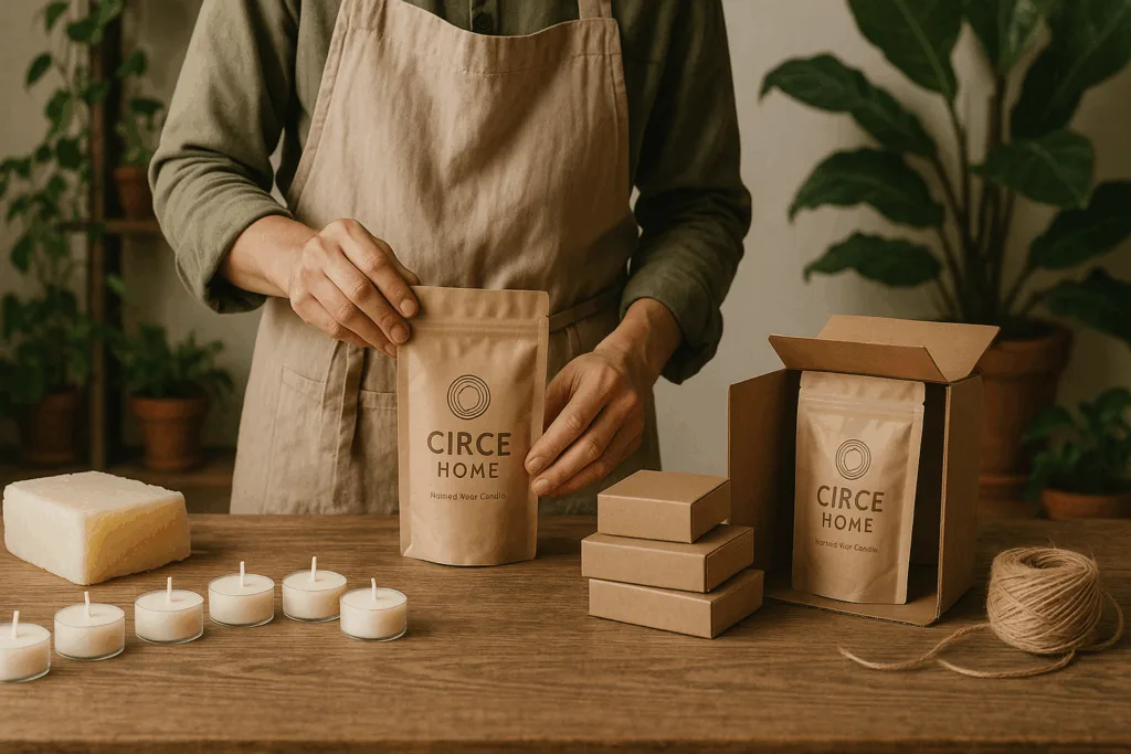 How to Start a Candle Business: Top 7 Ways Custom Tea Lights Can Elevate Your Brand Atmosphere 37 Eco candle studio crafting sustainable custom tea lights.