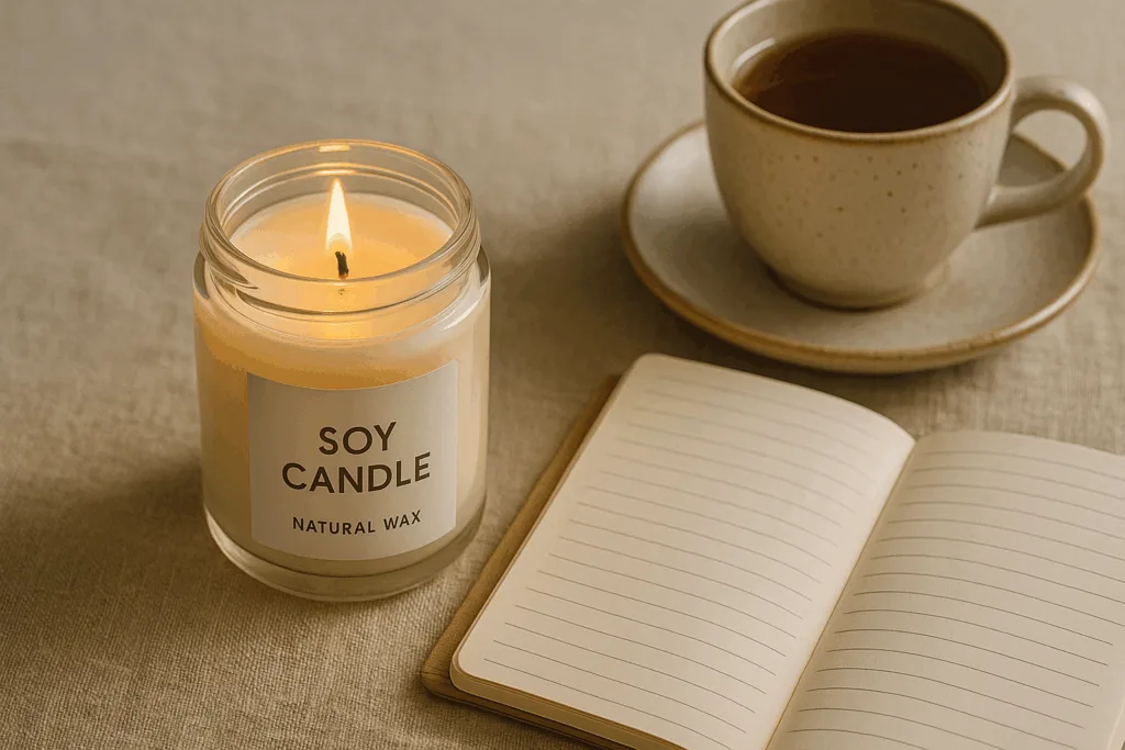 lit soy candle from soy vs beeswax vs coconut candles article creating peaceful mood