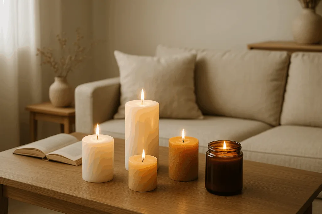 soy vs beeswax vs coconut candles in serene home setting