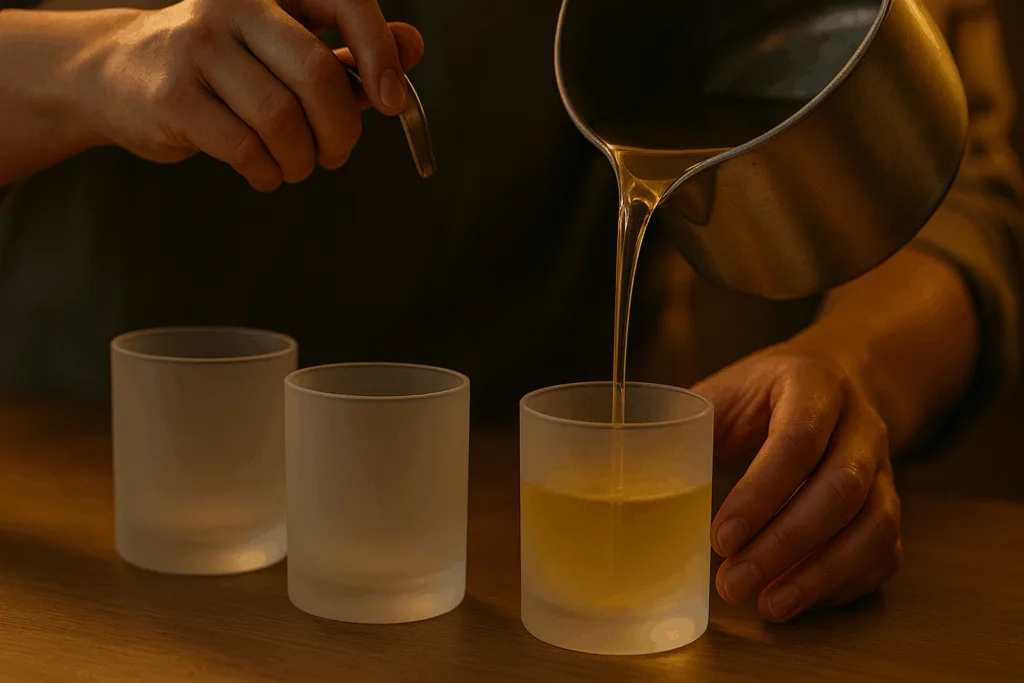 5 Costly Mistakes to Avoid When Choosing a Candle Factory in China 3 Pouring eco-wax at a candle factory in China—5 Mistakes to Avoid When Choosing a Candle Factory in China.