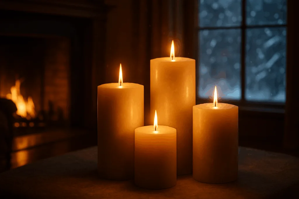 Beautifully burning large pillar candles symbolizing Circe Home’s craftsmanship