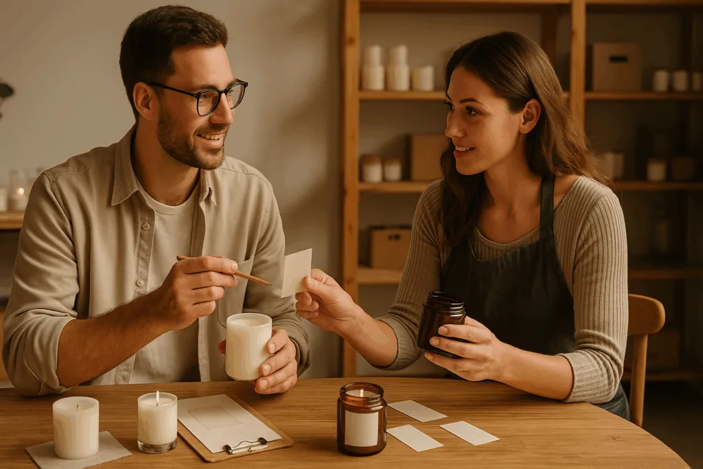 9 Expert Secrets to Choosing the Right Jar Candle Manufacturer for Your Brand 6 Brand team collaborating on how to choose the right jar candle manufacturer project.