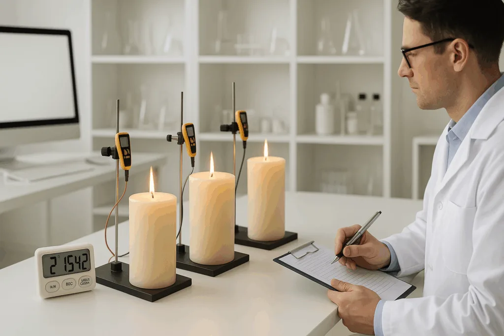 Laboratory quality testing of large pillar candles for consistent burn performance