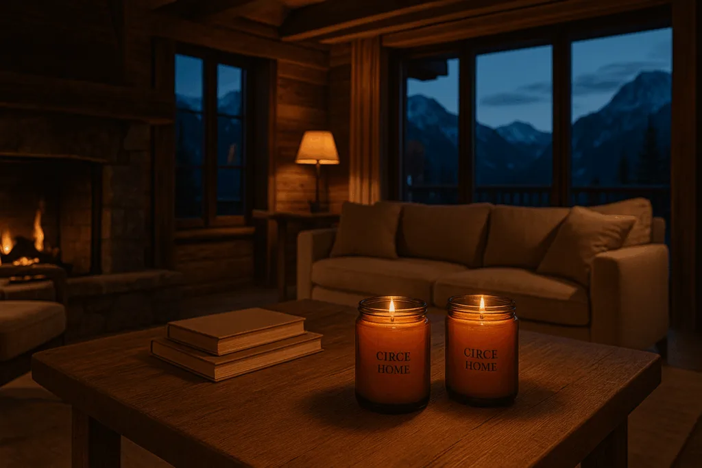 7 Ways to Keep Your Candle Supply Chain Strong During Peak Seasons 6 Circe Home candles glowing in luxury alpine chalet interior representing strong candle supply chain.