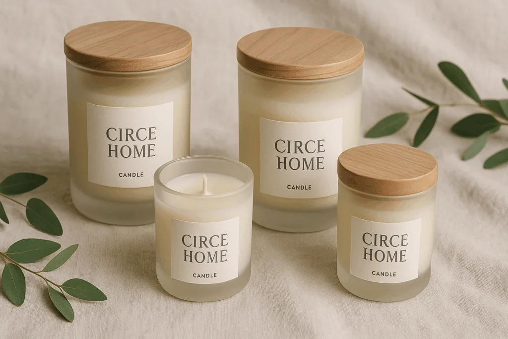 Circe Home sustainable candle collection featuring minimalist refillable jars and eco-friendly materials.
