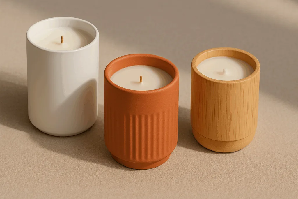 A collection of candles inspired by Nordic, Mediterranean, and Asian design aesthetics.