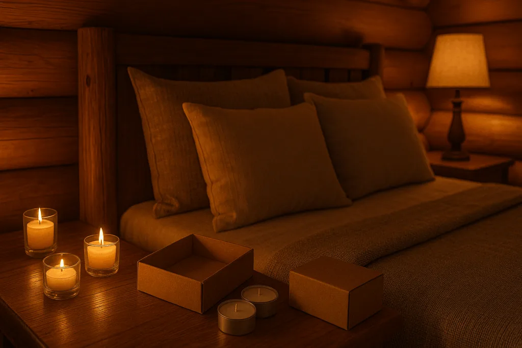 12 Inspiring Ways Eco-Friendly Tea Light Candle Boxes Wholesale Elevate Sustainable Candle Branding 6 Eco-friendly tea light candle boxes wholesale lifestyle scene in cozy wooden bedroom.