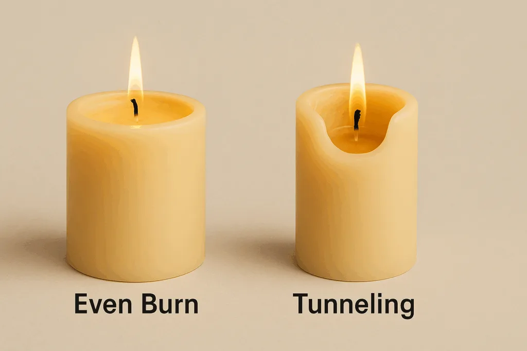 Comparison of even burn and tunneling in large pillar candles