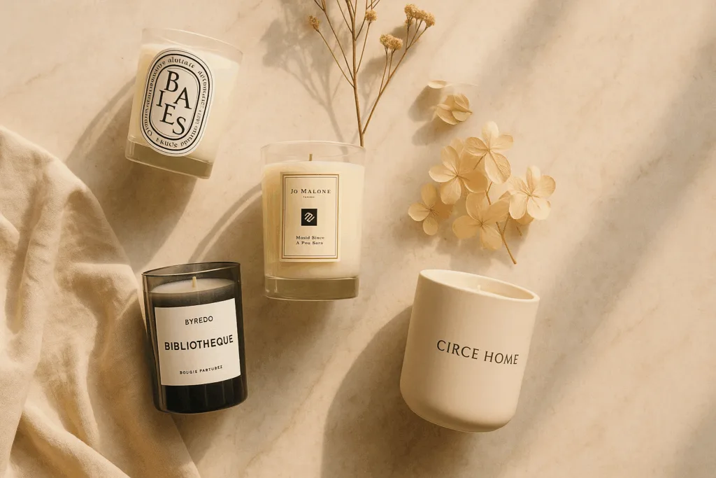 Top 10 Luxury Scented Candle Brands Loved in Europe & the US in 2025 1 Luxury scented candle brands 2025 flat lay