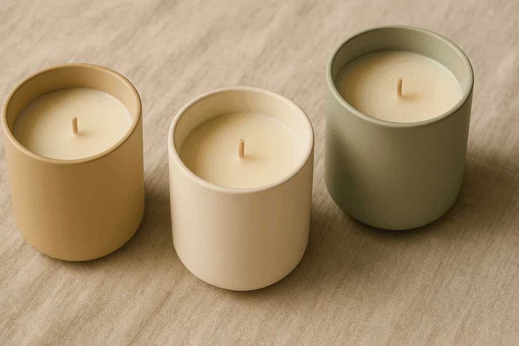 minimalist luxury candle containers 2025 with matte finishes and neutral tones.