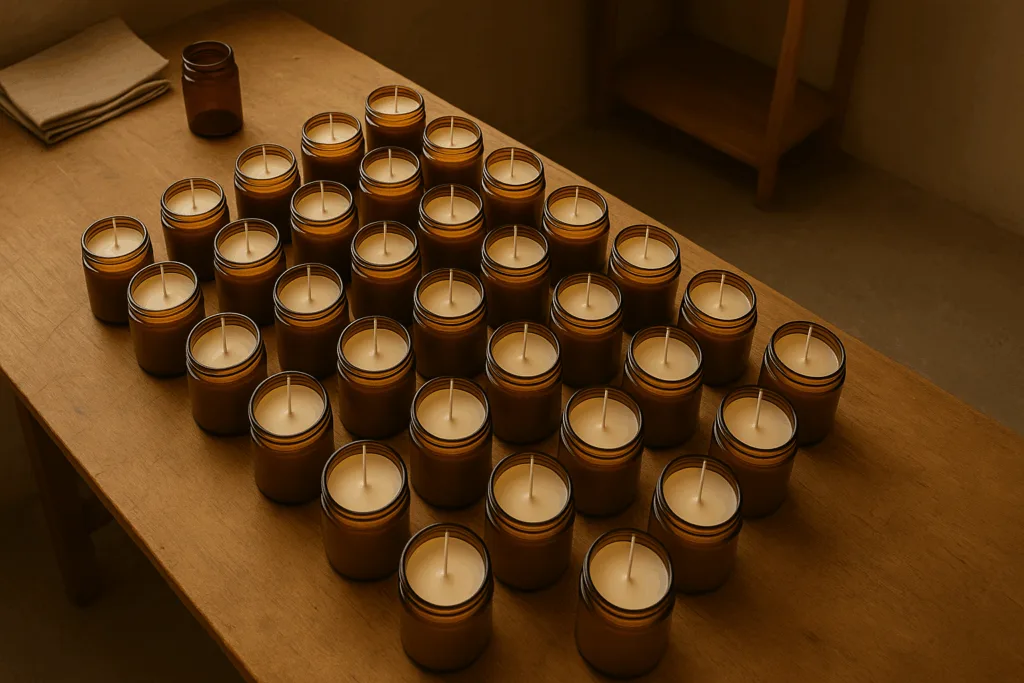 Small batch custom candles produced under MOQ standards at Circe Home.