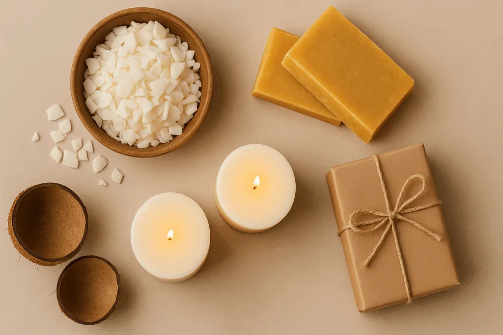 Natural eco-friendly wax ingredients for sustainable pillar candles