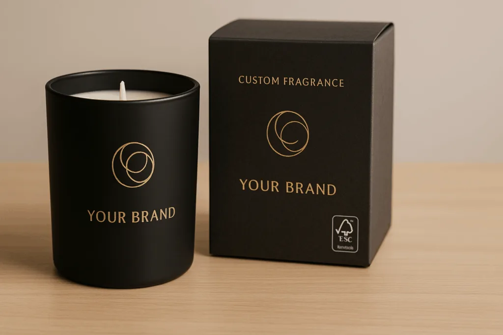 Exclusive private label candle with custom fragrance and luxury packaging.