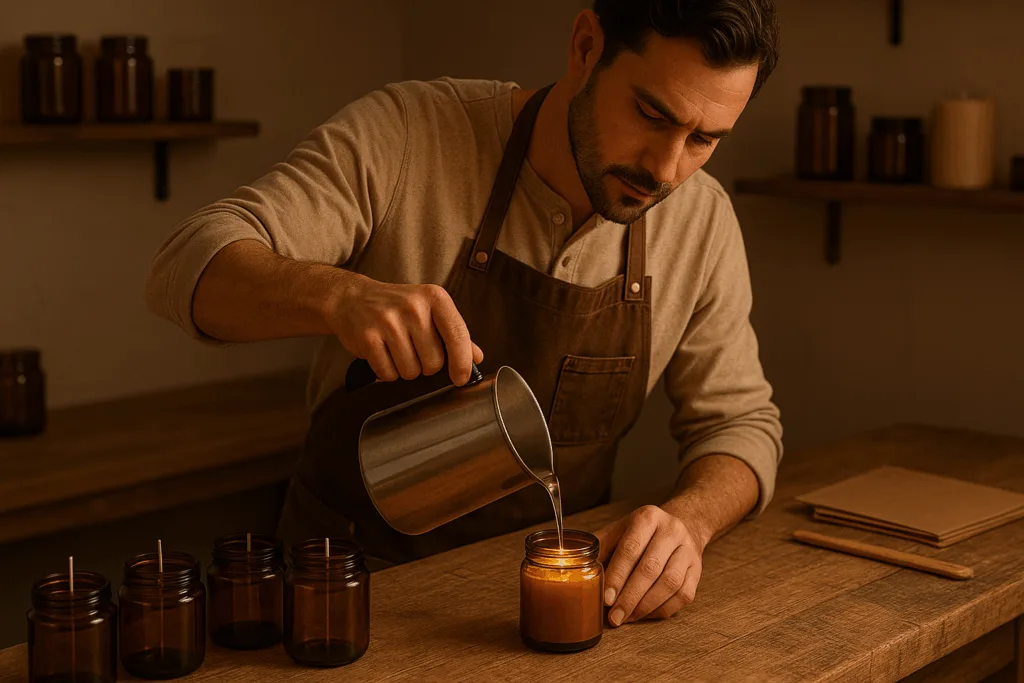 Artisan hand-pouring soy wax candles safe for cats.