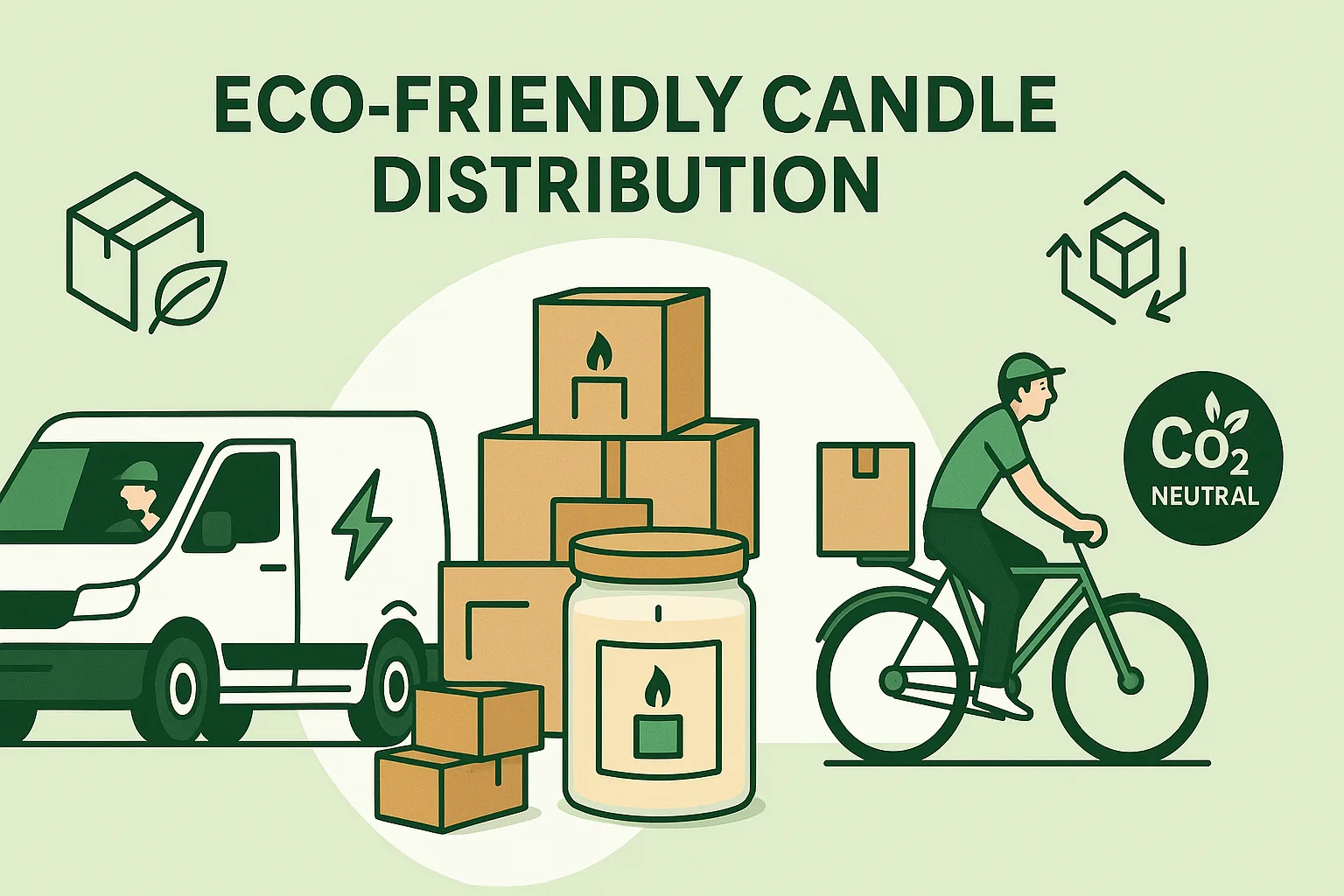 Eco-friendly candle delivery using carbon-neutral logistics and green transport.