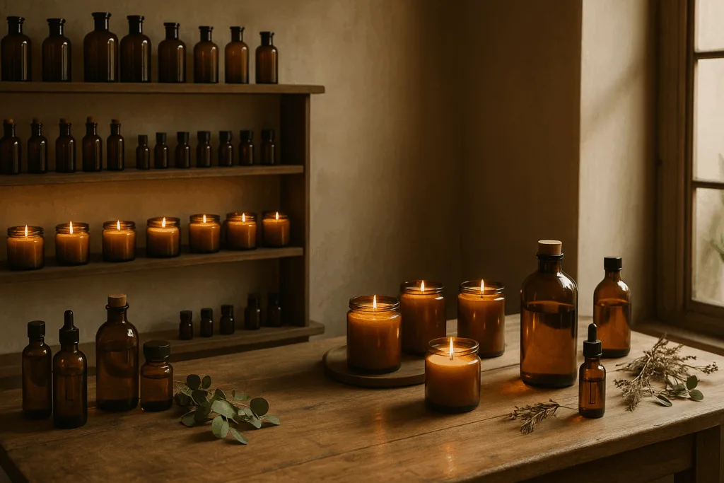 wholesale candle oils displayed in a luxury artisan studio