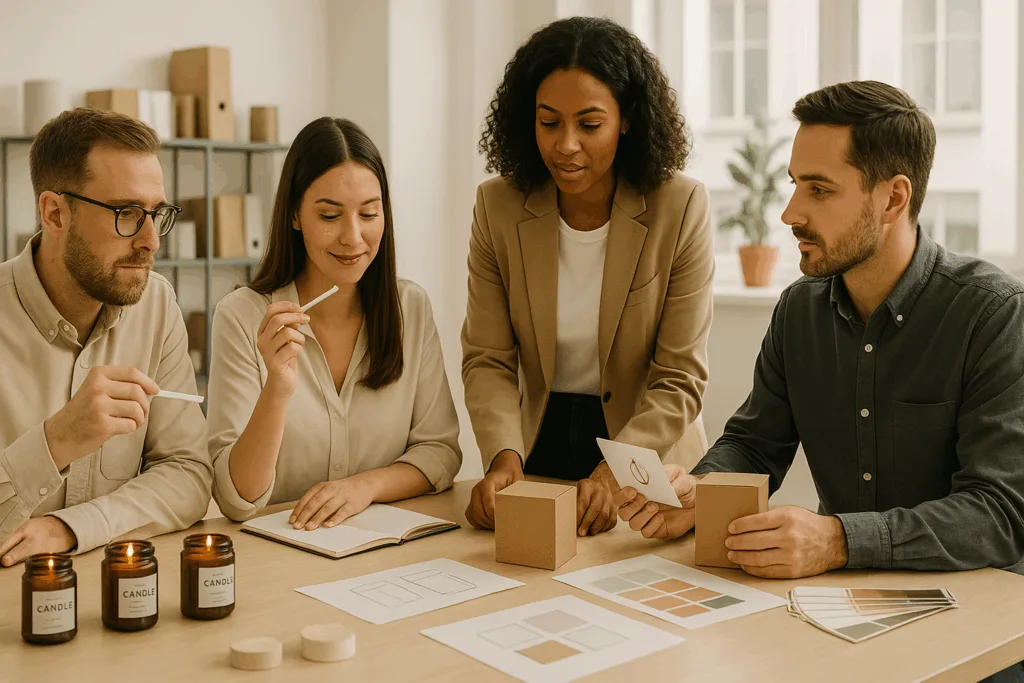 What Are the Weaknesses of a Candle Business? Full Breakdown for Entrepreneurs 6 candle brand team discussing product design in studio