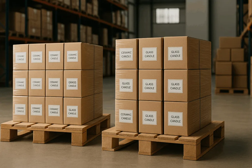 Packaging differences for Ceramic vs Glass Candle Jars.