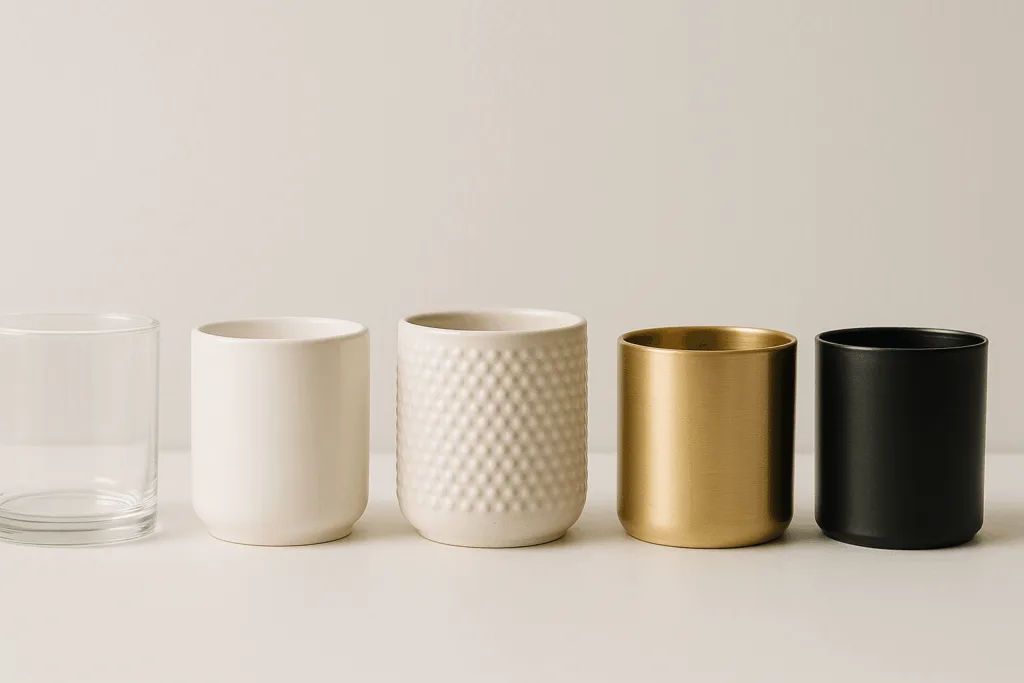 10 Expert Tips to Choose the Best Wholesale Candle Jar Supplier in China for Premium Candle Brands 2 Candle jars wholesale China showcasing glass, ceramic, and metal materials.