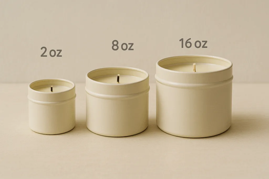 9 Elegant Ways the Best Tin Containers for Scented Candles Elevate Brand Luxury 2 Different sizes of best tin containers for scented candles displayed for comparison.