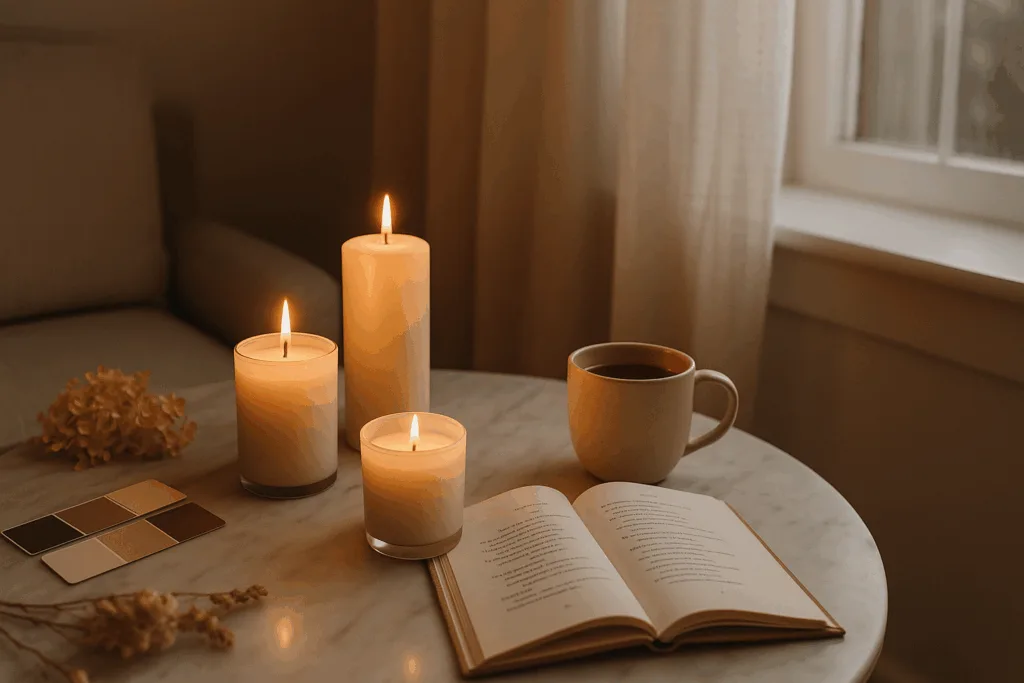 candlelight lifestyle scene representing literary and visual candle brand design harmony
