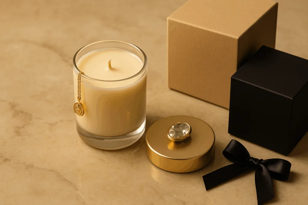Custom Luxury Candles with Jewelry Decor Flat Lay