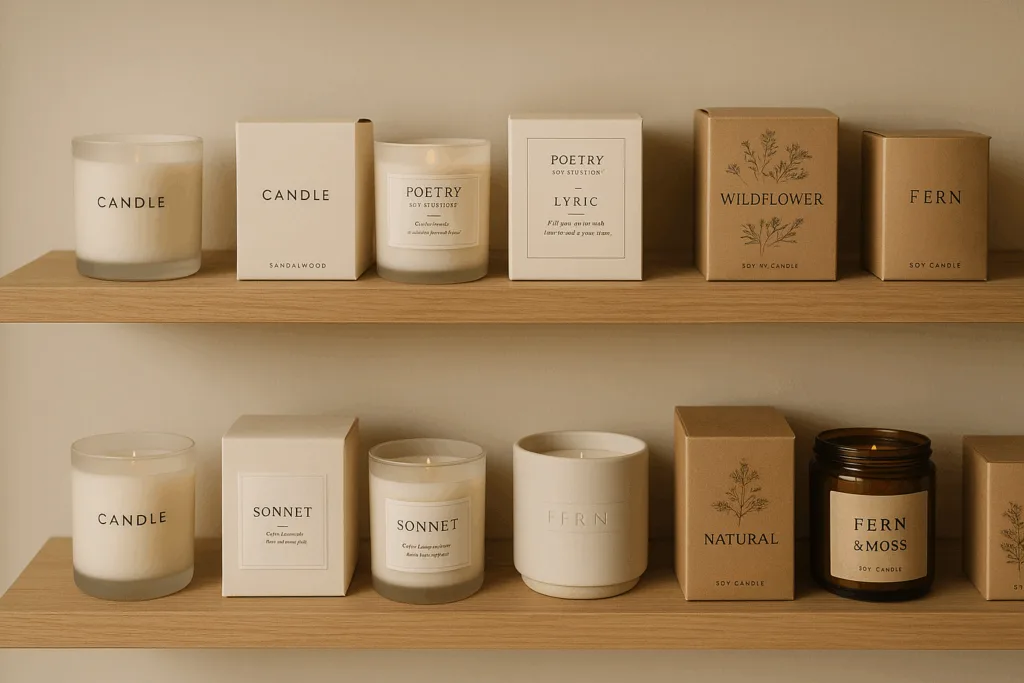emerging candle brand design showcase with diverse packaging and storytelling aesthetics