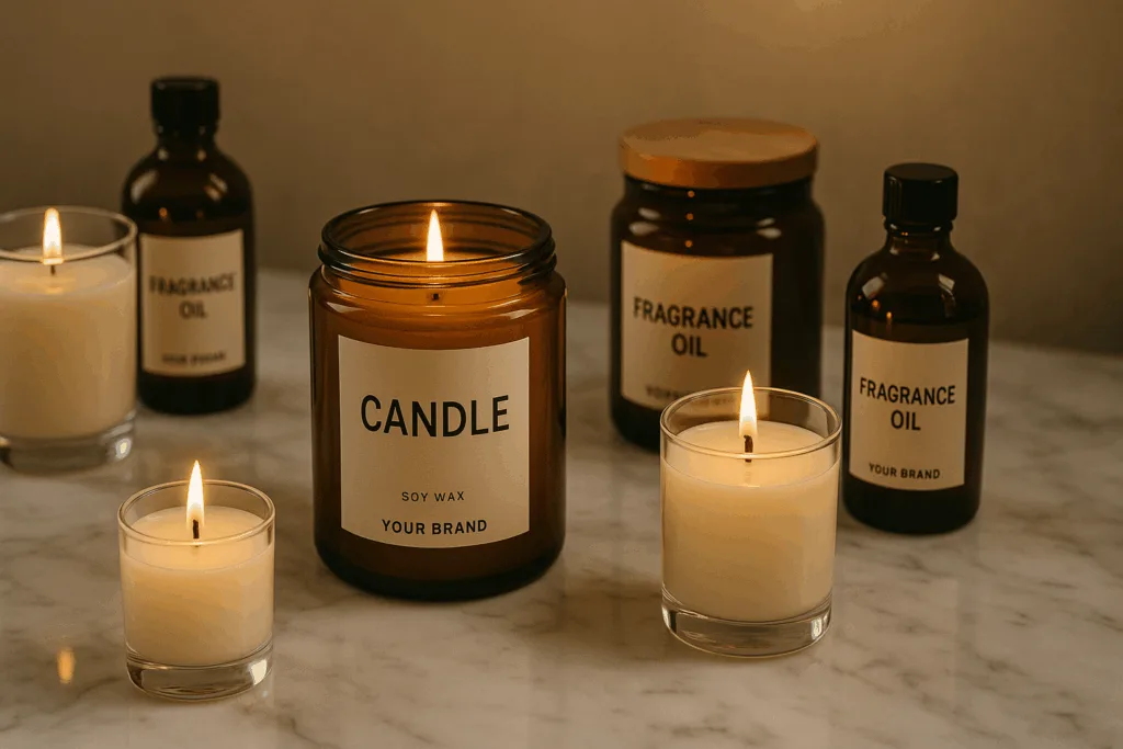 finished private label candles created using Circe Home wholesale candle oils