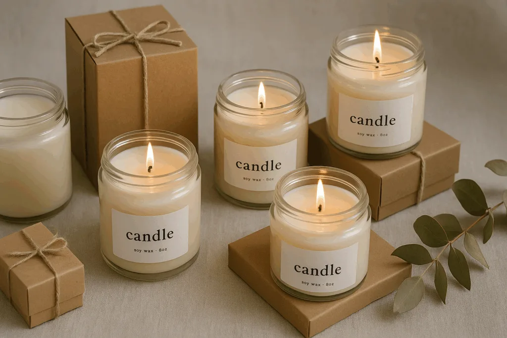 How to Start a Candle Business With Glass Jars 4 Finished products illustrating how to start a candle business with glass jars.