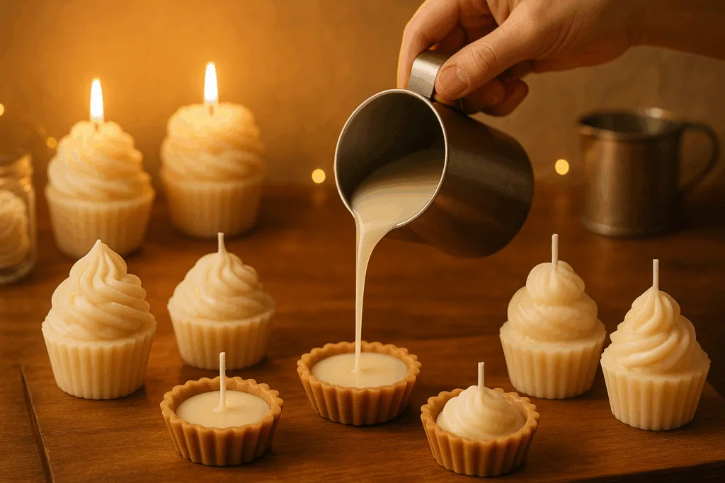 Pouring wax for Dessert Candles Wholesale production.