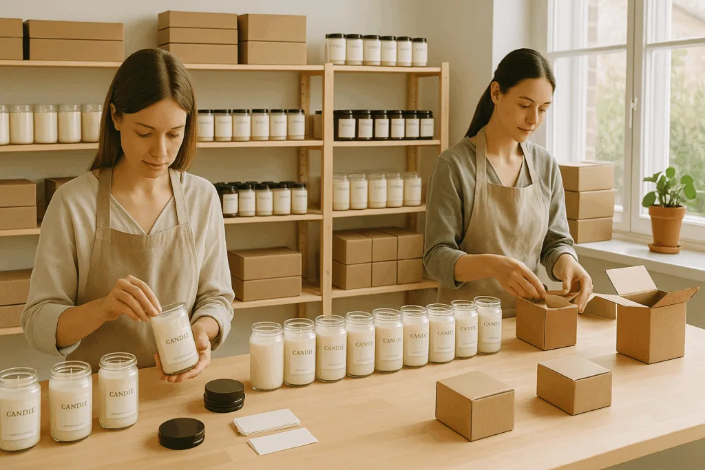 Circe Home candle production line for bulk seasonal orders.