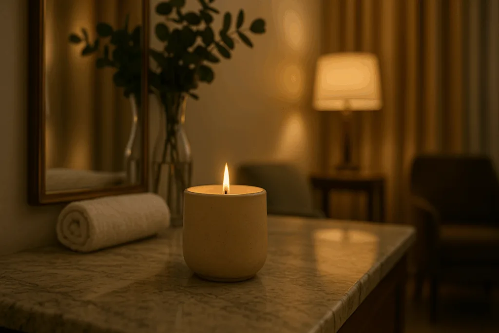 Boutique setting using Ceramic vs Glass Candle Jars.